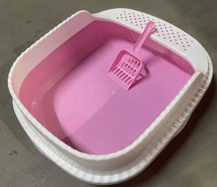 Vibrant Pink & White Cat Litter Box with Scooper (Easy Cleaning) Pets Possessions
