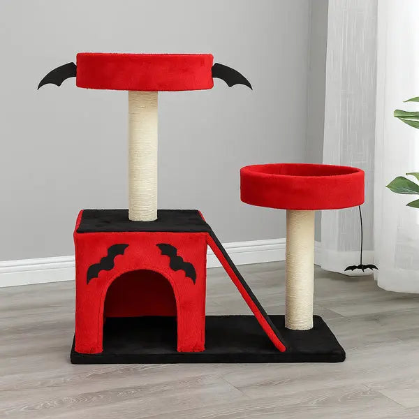 Spooktacular Halloween Themed Cat Tree with Spacious Condo 2 Perches and Spider Toy Pets Possessions