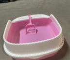Vibrant Pink & White Cat Litter Box with Scooper (Easy Cleaning) Pets Possessions
