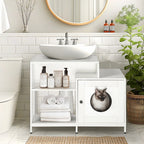 2-in-1 Vanity with Cat Litter Box Enclosure and Storage Shelves for Bathroom Pets Possessions