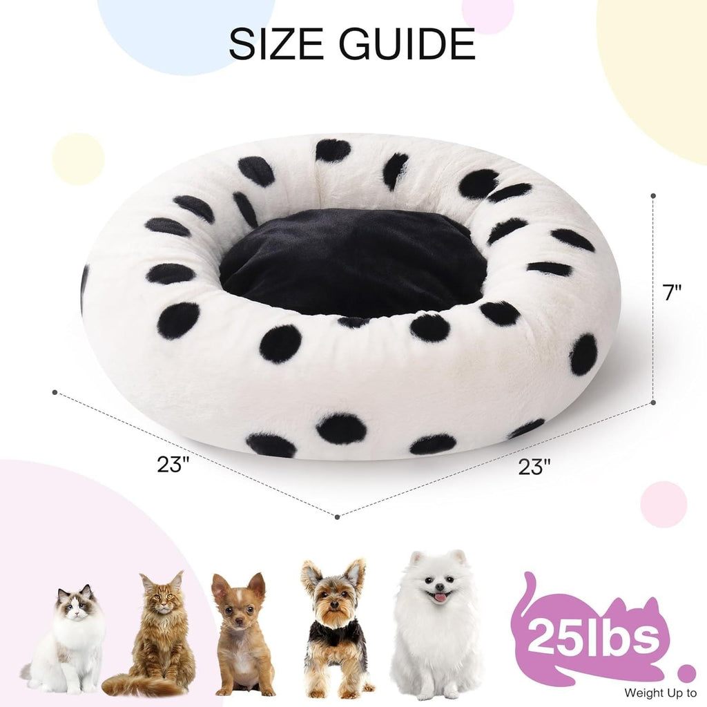 MEWOOFUN Artsy Plush 23” Round Polkadot Washable Pet Bed for Small Dogs & Cats Pets Possessions