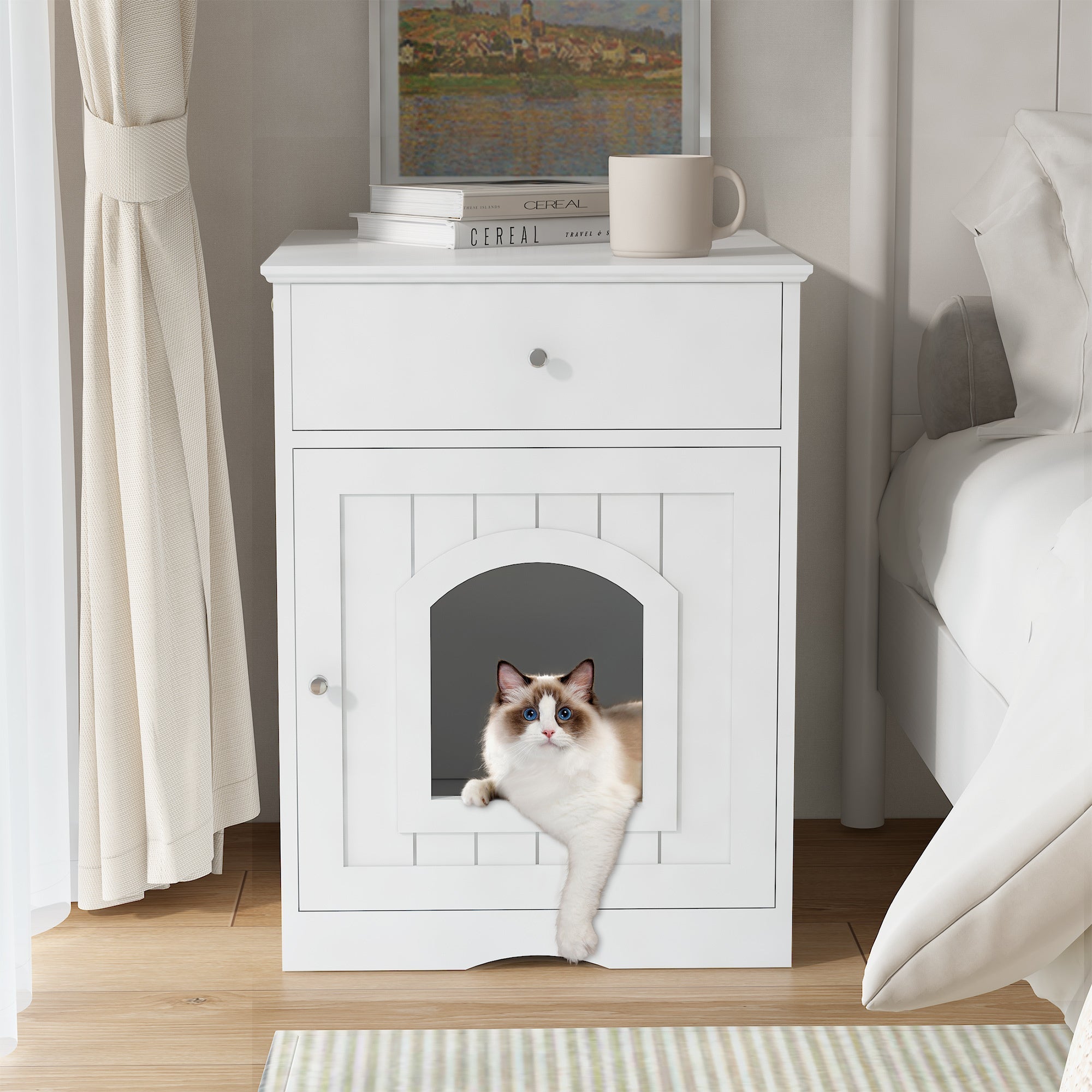 Modern Wooden Cat House Litter Box Furniture Pets Possessions