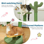 26” Cactus Cat Tree With Bird's Eye View, Flower Perch and Soft Cactus Top Pets Possessions