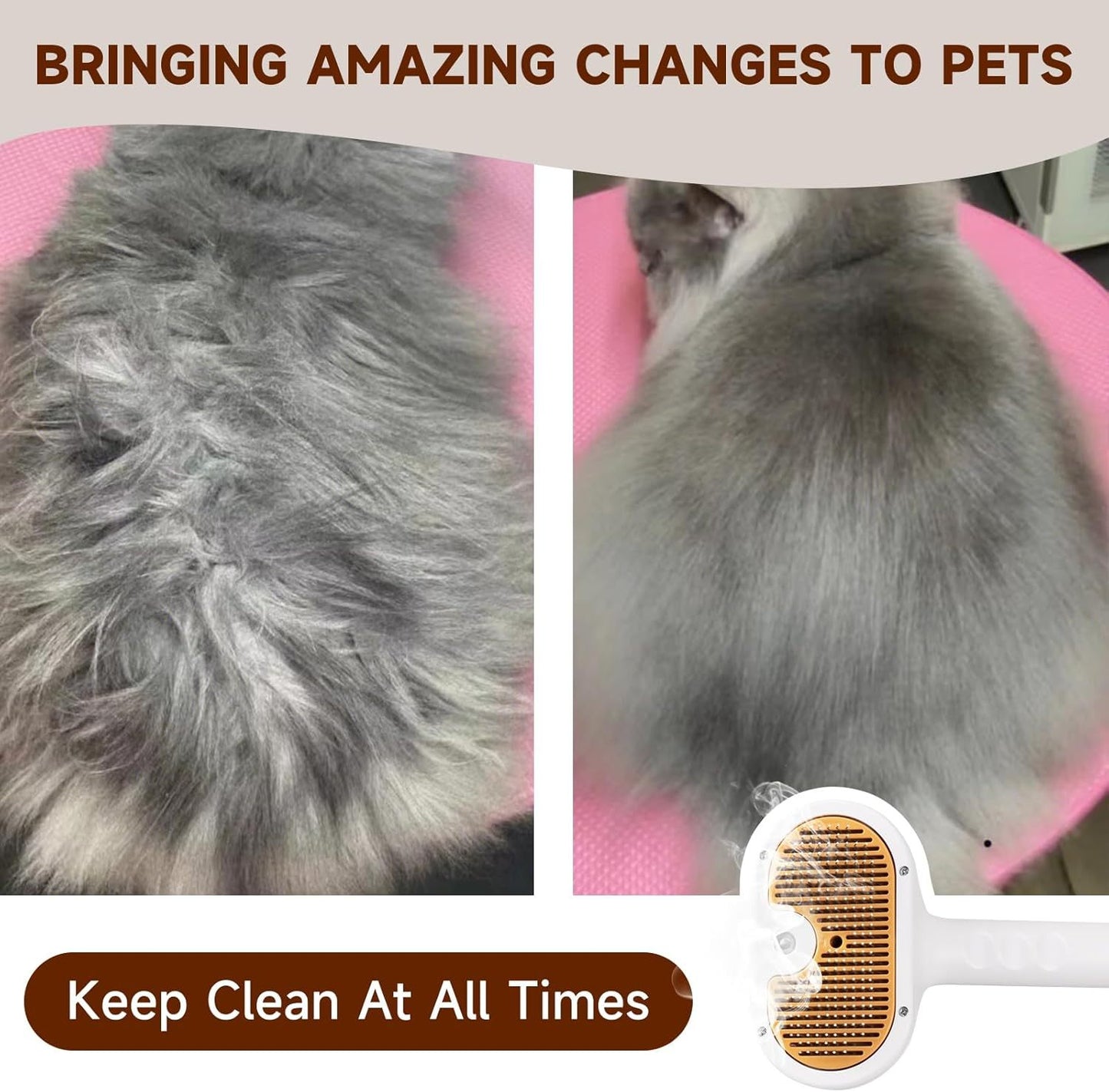 3-in-1 Comb, Spray and Steam Brush with Waterless Shampoo for Cats & Dogs
