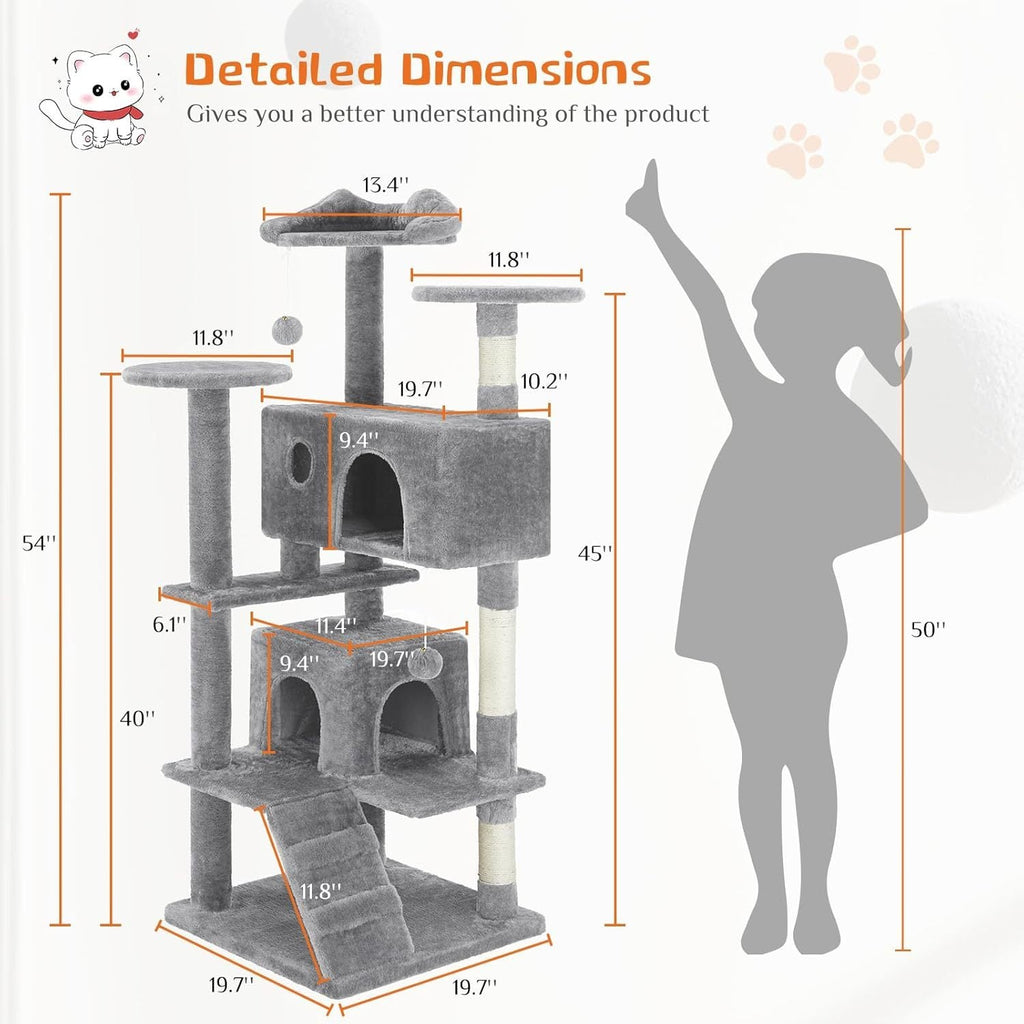 54” Multi-level Cat Tower with Sisal Grab Post Pets Possessions