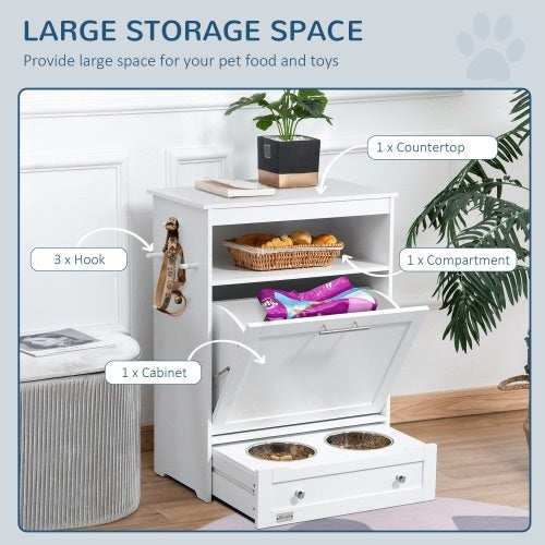 White Contemporary Pet Feeder Station with Storage Containers for Cats & Dogs (Must Have) Pets Possessions