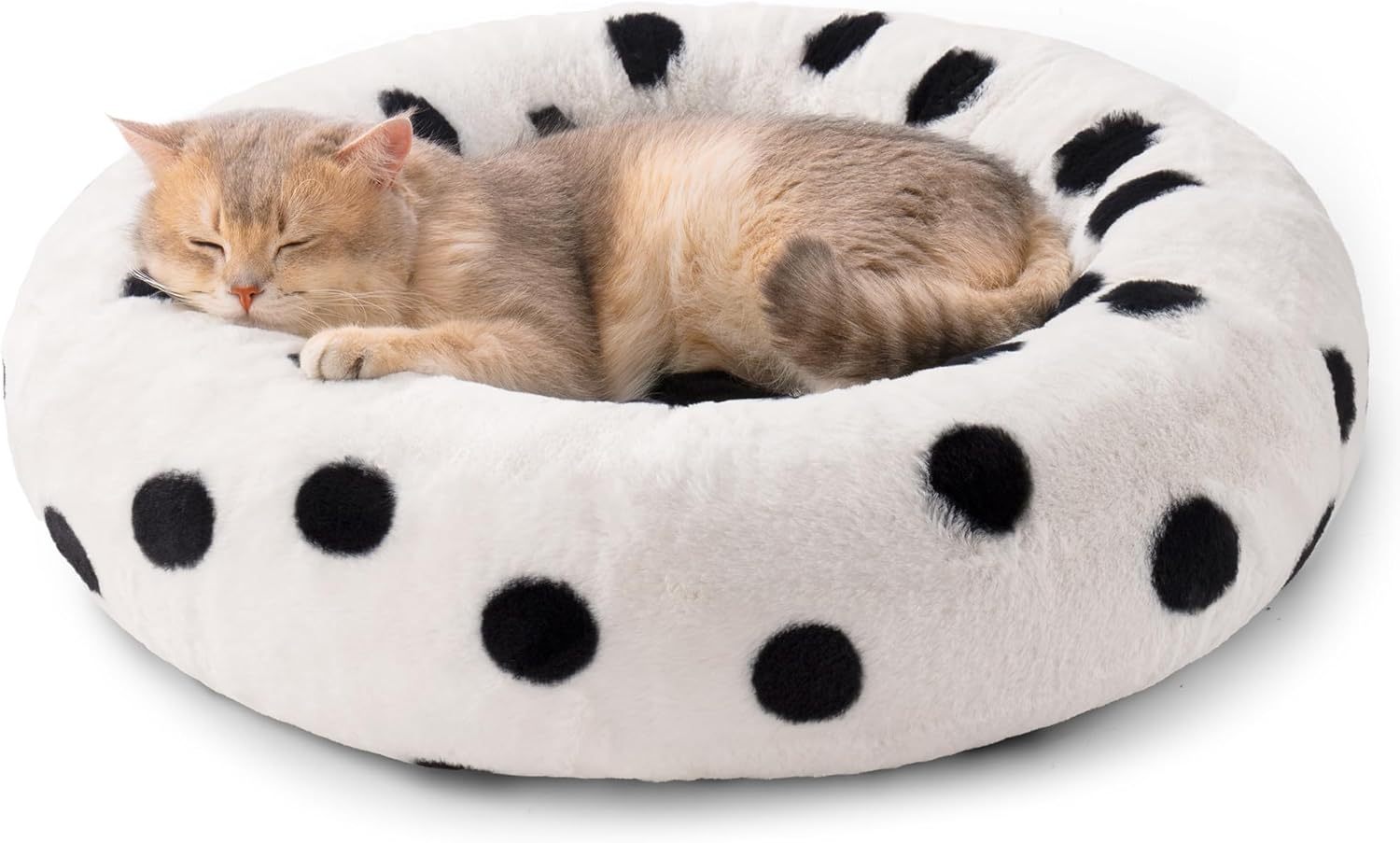 MEWOOFUN Artsy Plush 23” Round Polkadot Washable Pet Bed for Small Dogs & Cats Pets Possessions