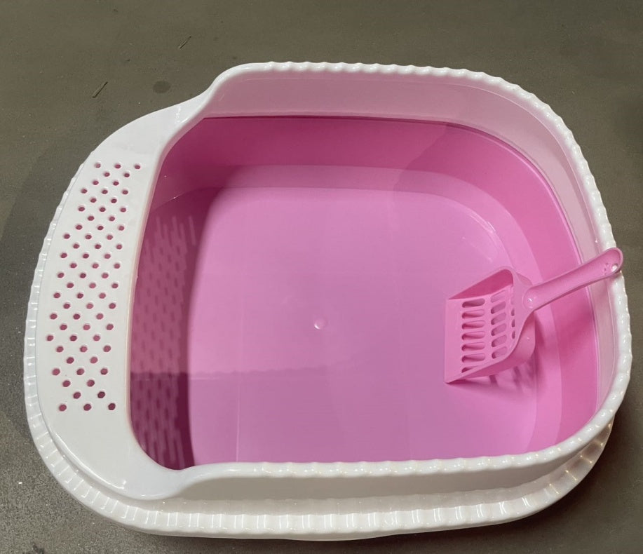 Vibrant Pink & White Cat Litter Box with Scooper (Easy Cleaning) Pets Possessions