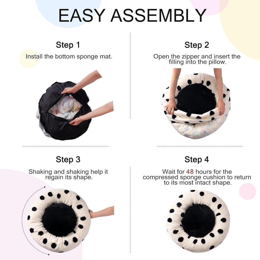 MEWOOFUN Artsy Plush 23” Round Polkadot Washable Pet Bed for Small Dogs & Cats Pets Possessions