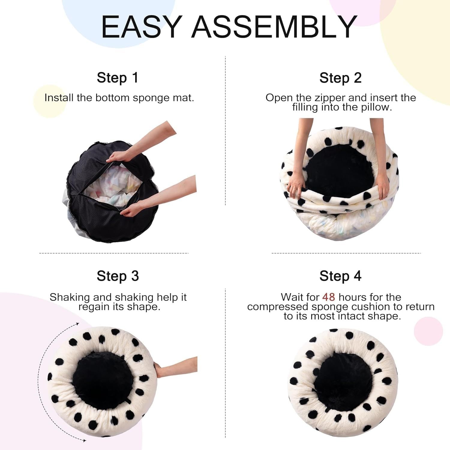 MEWOOFUN Artsy Plush 23” Round Polkadot Washable Pet Bed for Small Dogs & Cats Pets Possessions