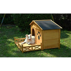 48" Wooden Outdoor Doghouse with Porch Fencing Pets Possessions