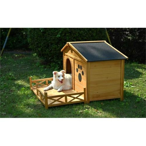 48" Wooden Outdoor Doghouse with Porch Fencing Pets Possessions