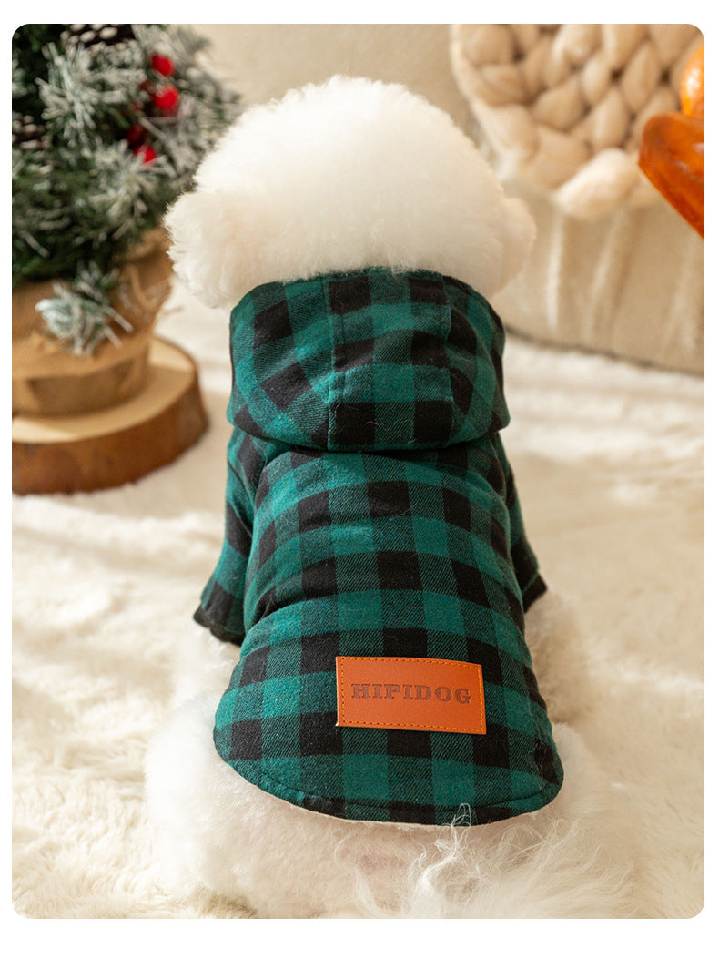 Cozy and Stylish Plaid Hooded Pet Coat – Warm Cotton-Padded Jacket for Cats & Dogs Pets Possessions LLC