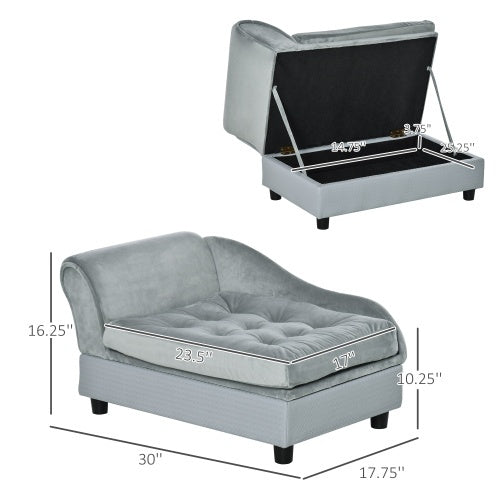 Paw Hut Luxury Modern Gray Sofa Bed with Hidden Storage for Cats & Dogs Pets Possessions