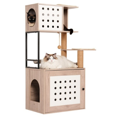 Roomy All In One Cat Tower with Litter Box Enclosure Pets Possessions