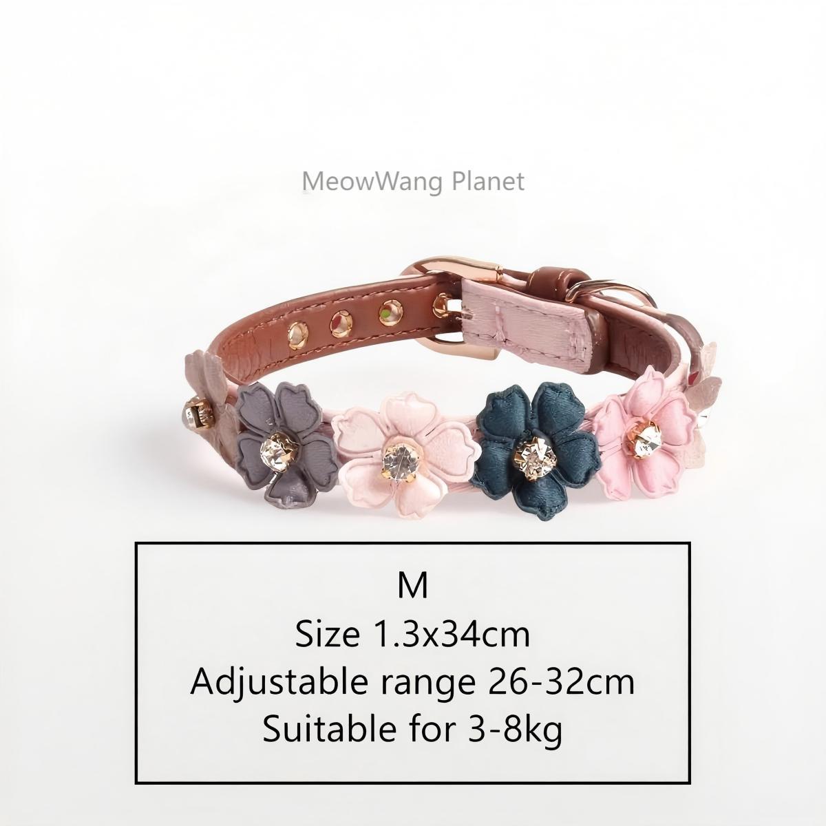 Luxury Floral Leather Collar with Elegant Rhinestone for Cats & Dogs Pets Possessions
