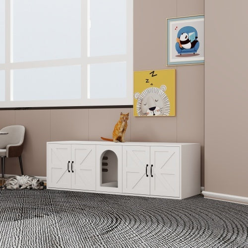 Modern Wooden Horizontal Enclosed Cat Housing & Litter Furniture Pets Possessions