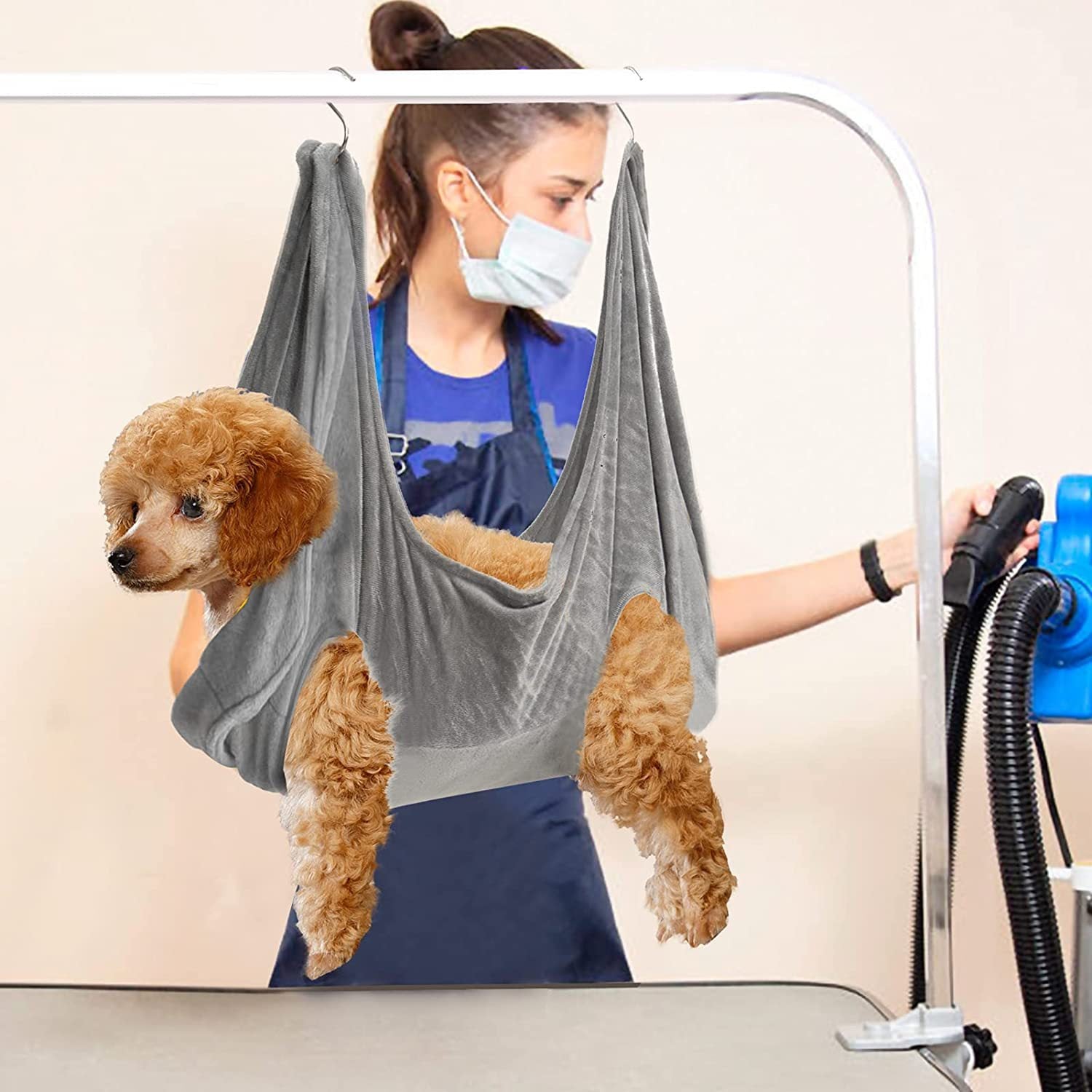 Blue Grooming Hammock with Restraints for Cats & Small Dogs Pets Possessions