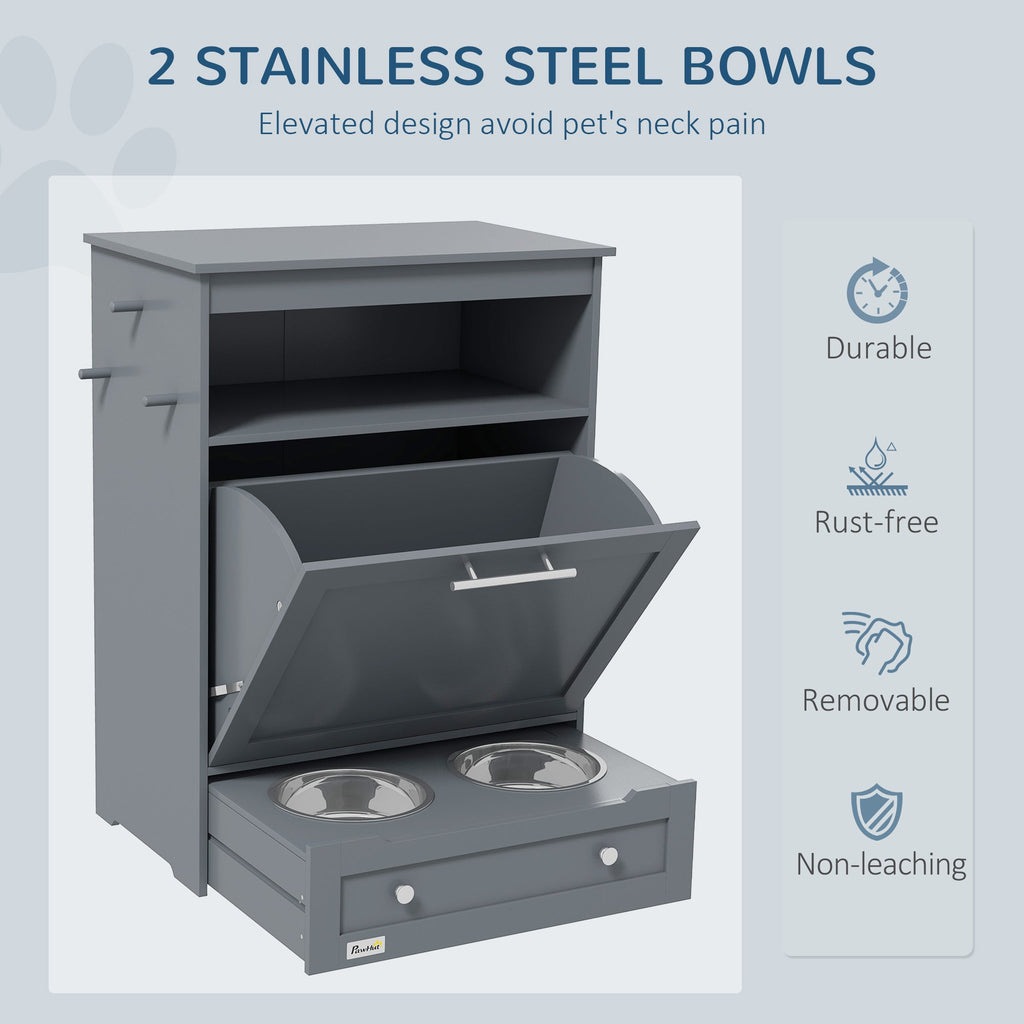 Gray Contemporary Pet Feeder Station with Storage Containers for Cats & Dogs (Must Have) Pets Possessions