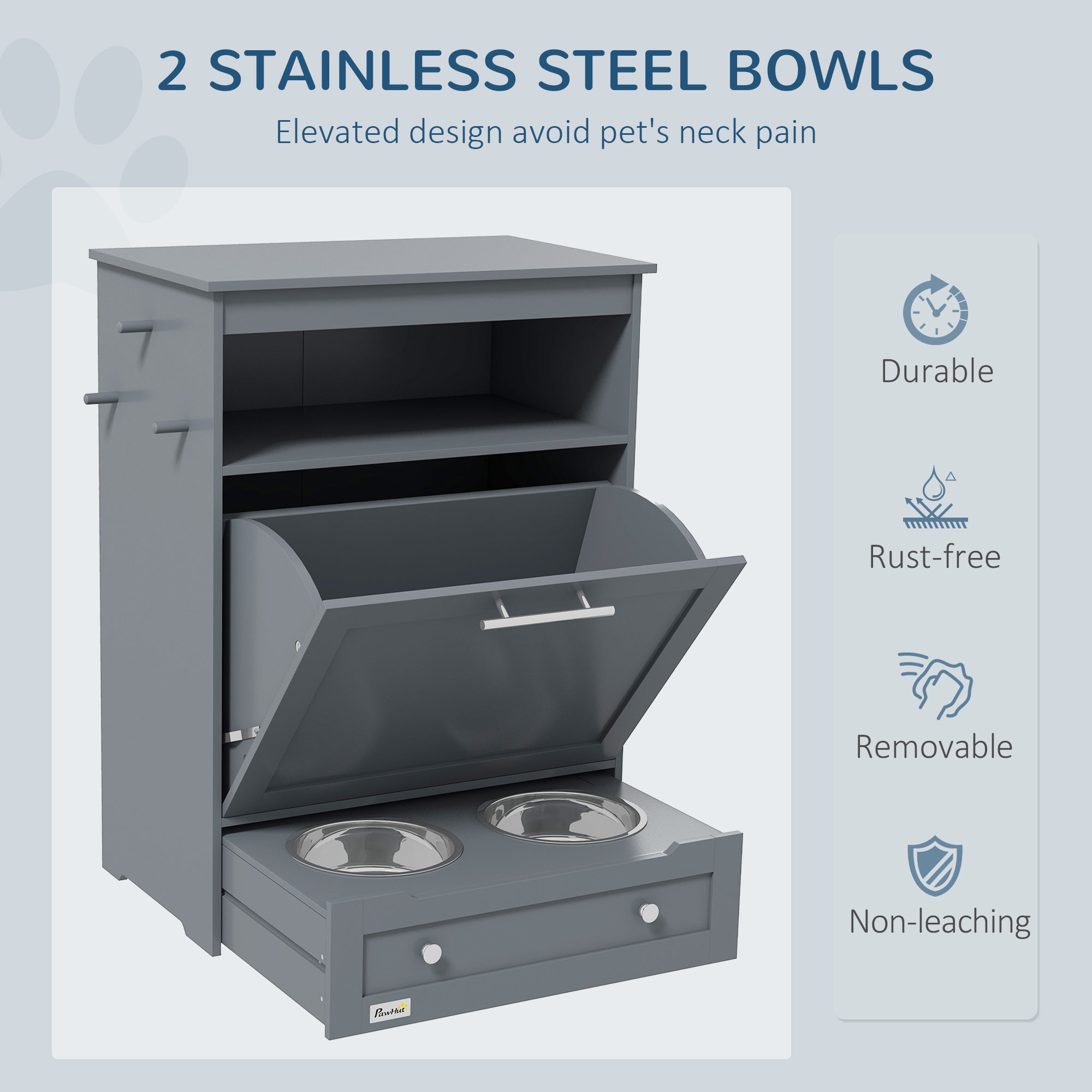 Gray Contemporary Pet Feeder Station with Storage Containers for Cats & Dogs (Must Have) Pets Possessions