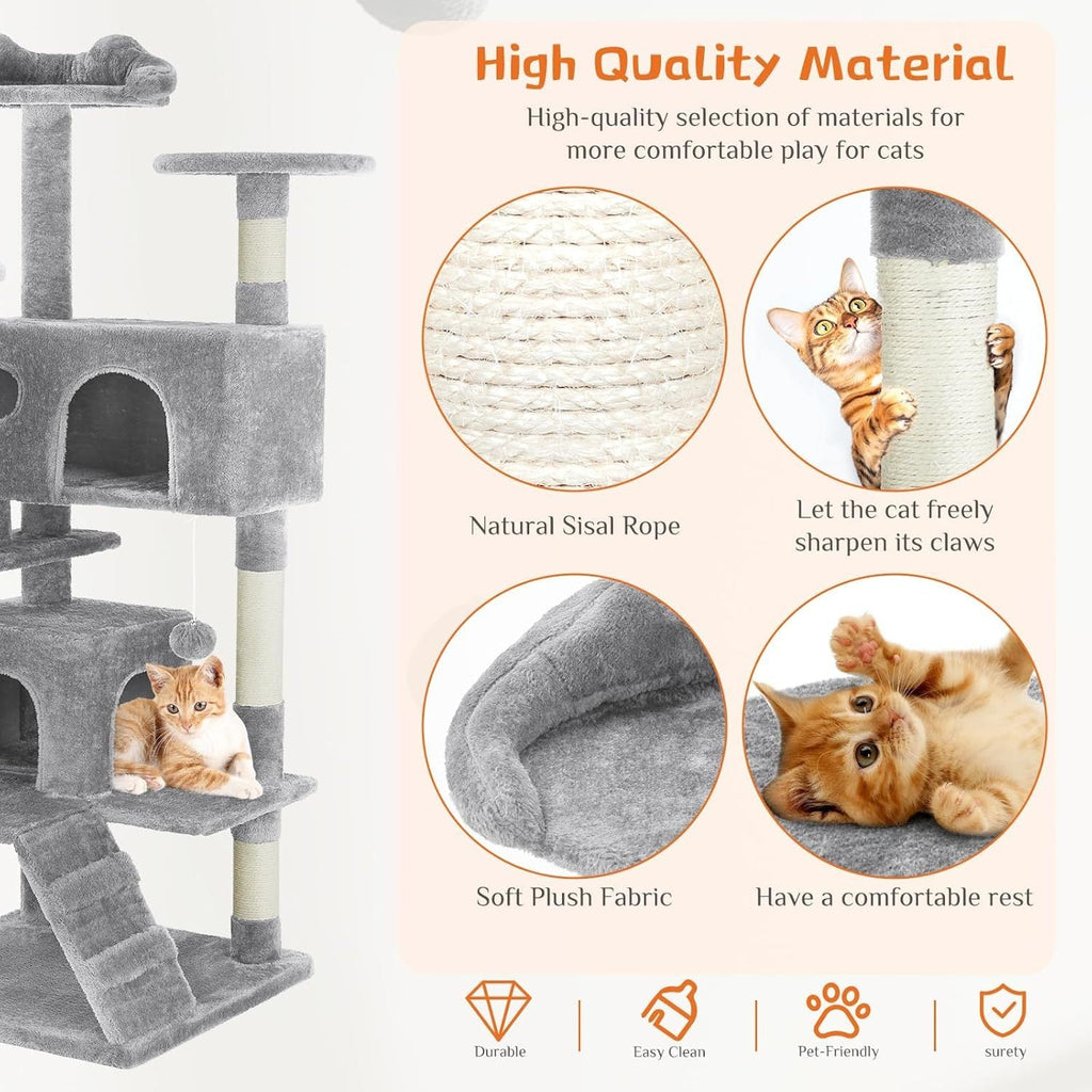 54” Multi-level Cat Tower with Sisal Grab Post Pets Possessions