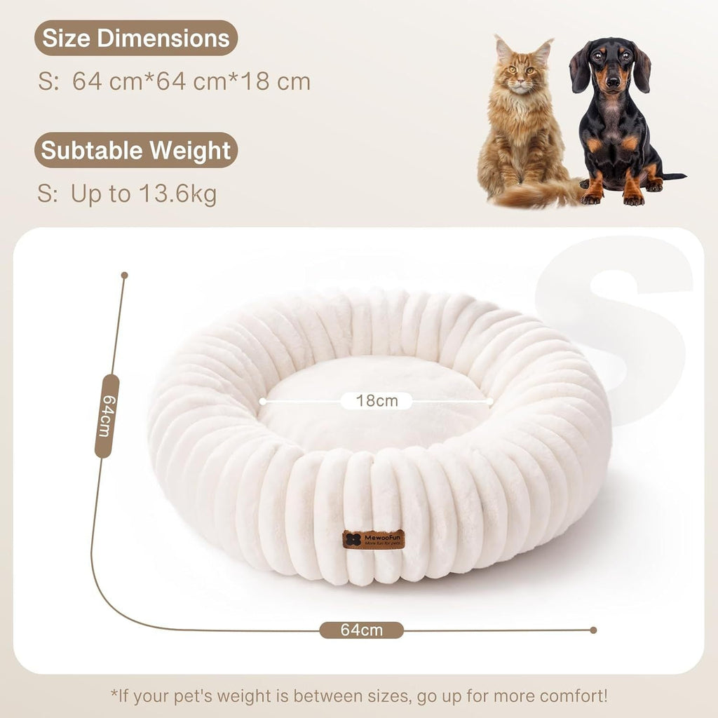 MEWOOFUN Cream Fluffy Round Donut Bed with Non-Slip Bottom for Cats & Dogs Pets Possessions