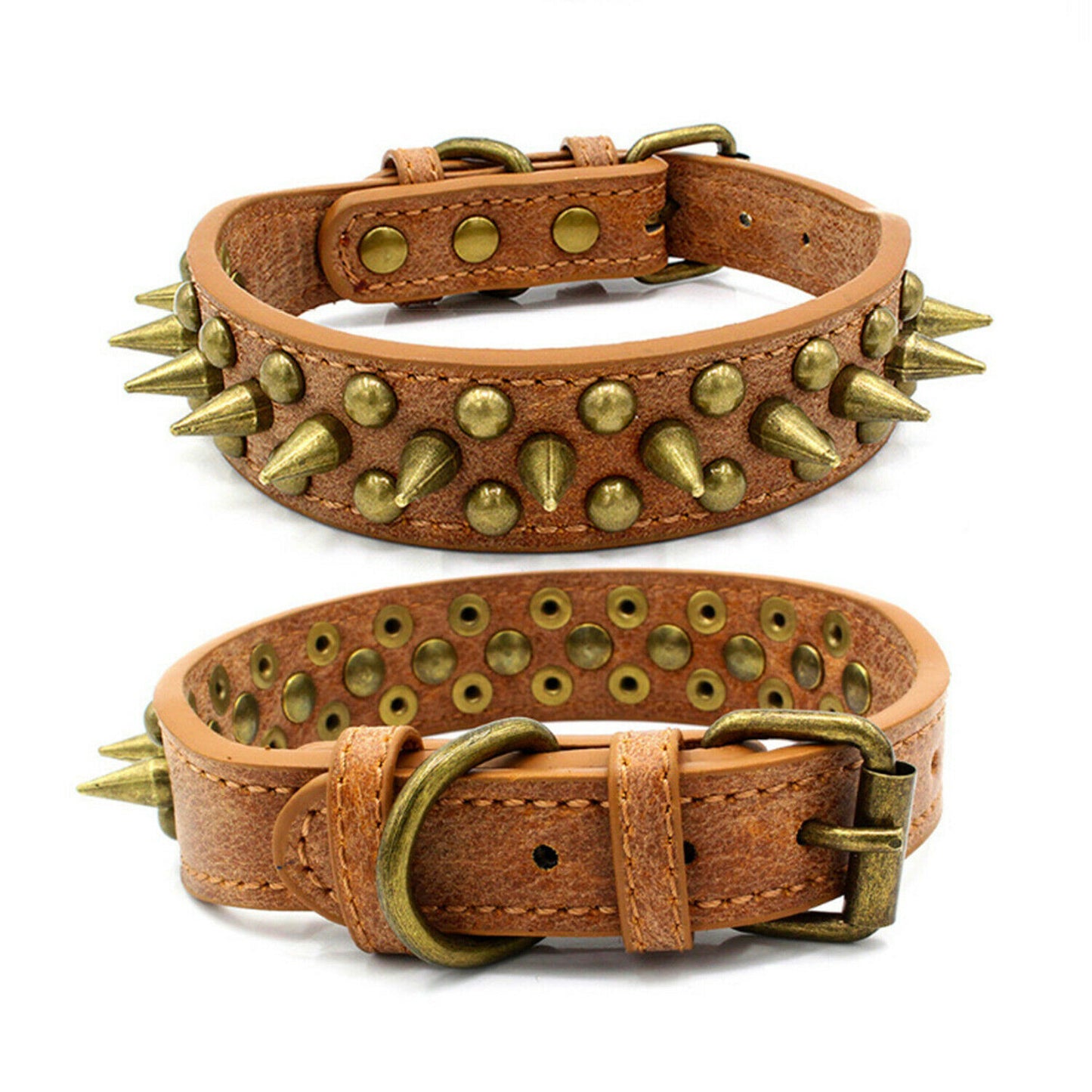 Retro Studded Spiked Rivet Leather Collar for Dogs S-XL