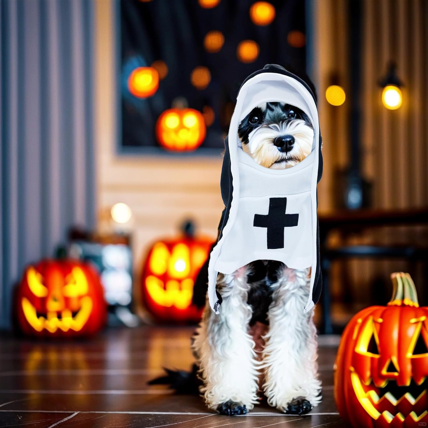 Holy Paws Nun – Black & White Cloak Costume for Cats & Dogs Pets Possessions LLC