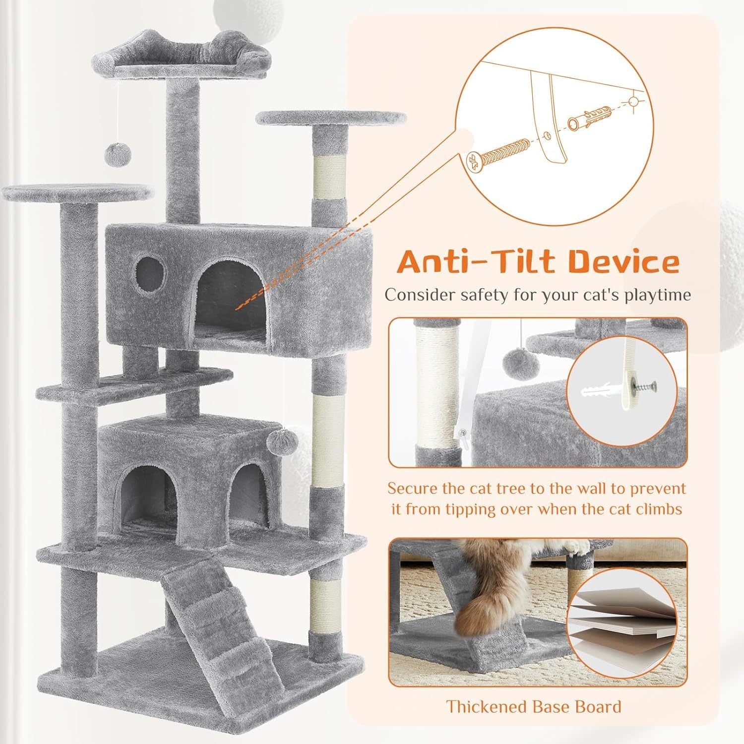 54” Multi-level Cat Tower with Sisal Grab Post Pets Possessions