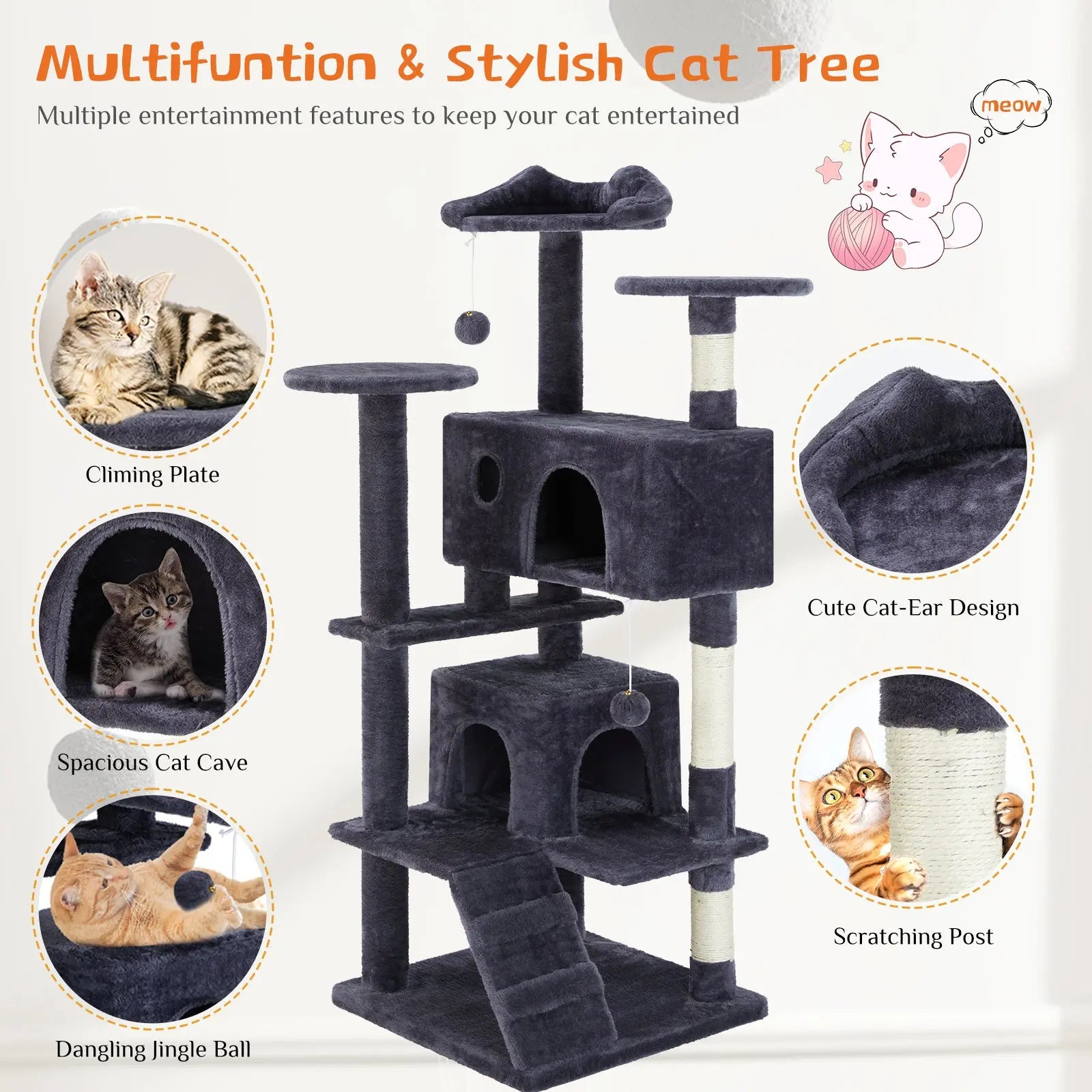Multi Functional Cat Tower with Scratching Posts Pets Possessions