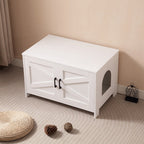 White Wooden Cat Litter Box Furniture with Enclosure Pets Possessions