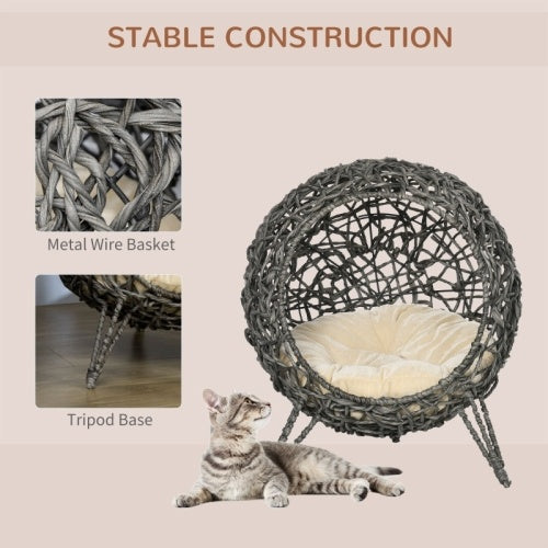 PawHut Rattan Round Chair with Removable Cushion for Cats & Dogs Pets Possessions