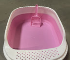 Vibrant Pink & White Cat Litter Box with Scooper (Easy Cleaning) Pets Possessions