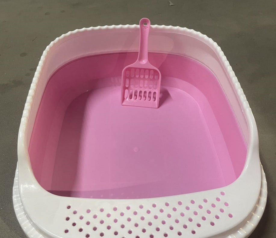 Vibrant Pink & White Cat Litter Box with Scooper (Easy Cleaning) Pets Possessions