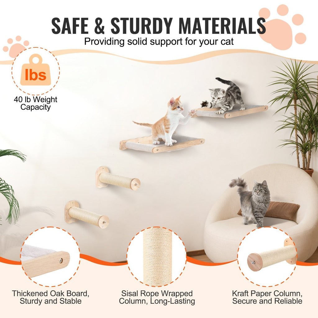 4 Pcs VEVOR Cat Wall Shelves Set Pets Possessions