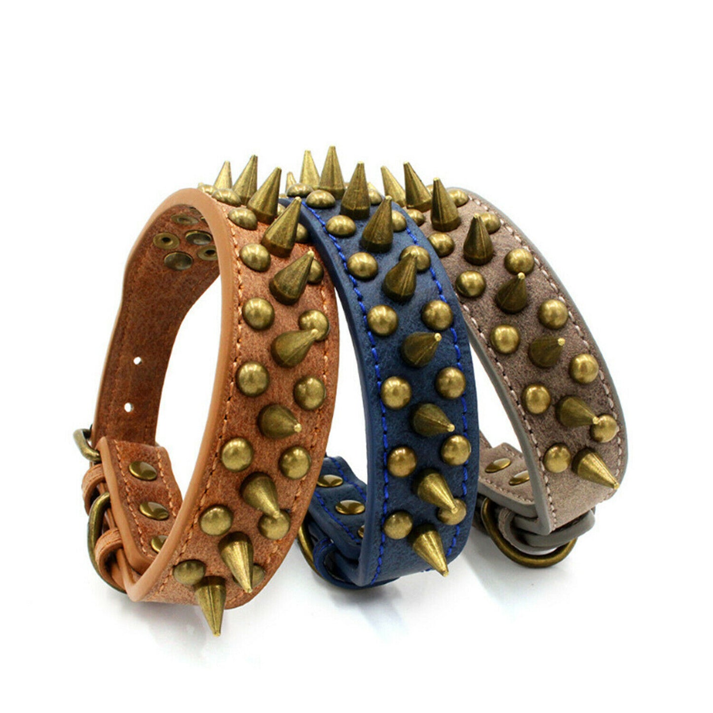 Retro Studded Spiked Rivet Leather Collar for Dogs S-XL
