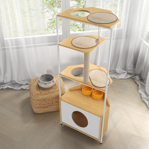 Cat Apartment with Feeding Station and Climbing Platform Pets Possessions