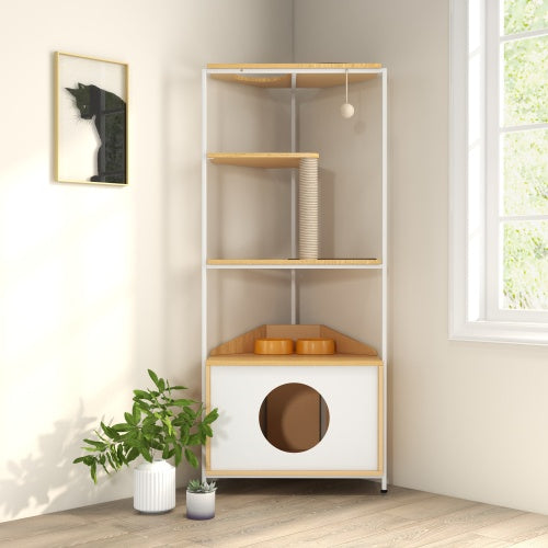 Cat Apartment with Feeding Station and Climbing Platform Pets Possessions