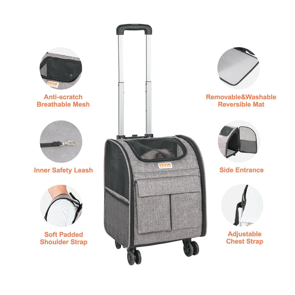 Rolling Pet Carrier with Removable Wheels for Cats & Dogs Pets Possessions