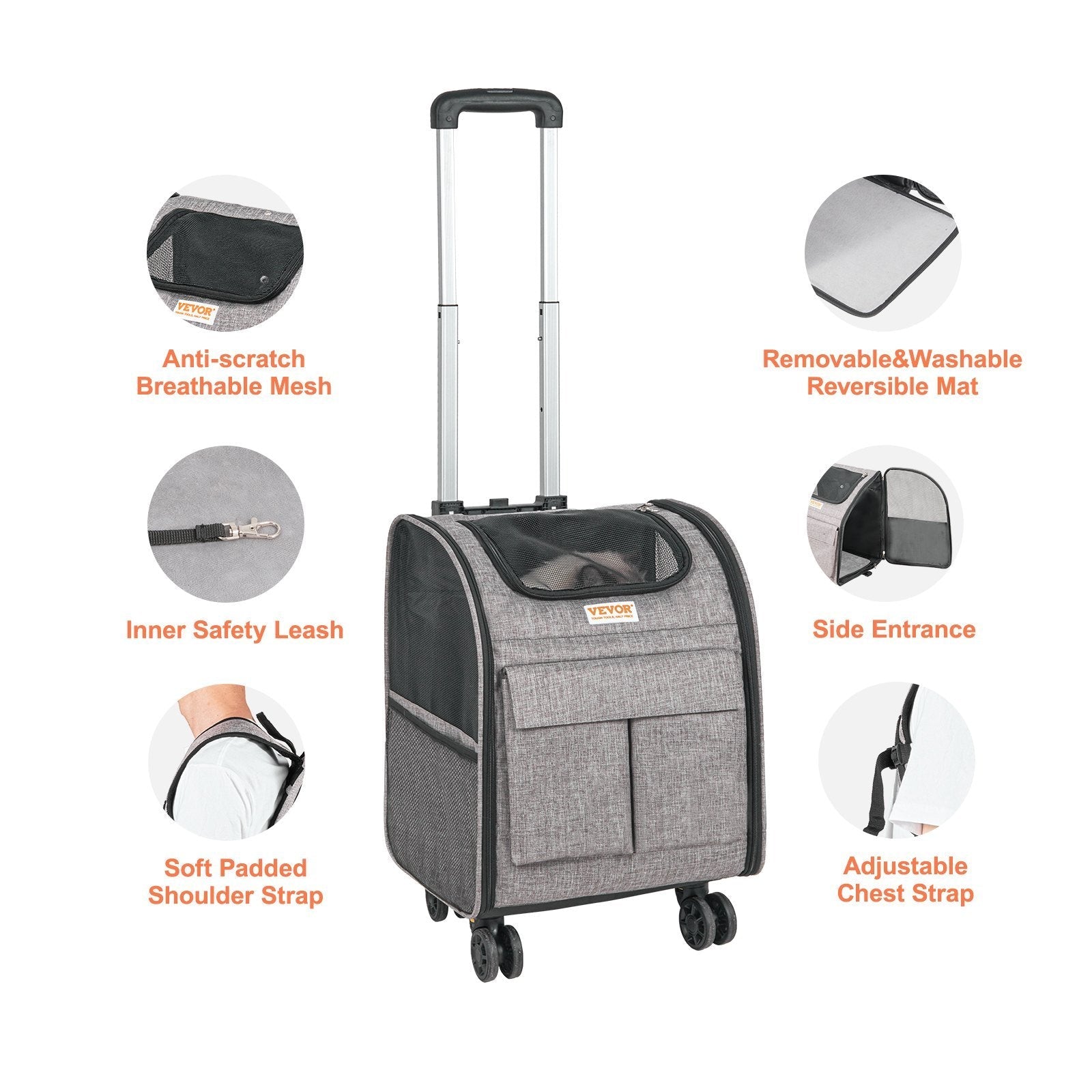 Rolling Pet Carrier with Removable Wheels for Cats & Dogs Pets Possessions