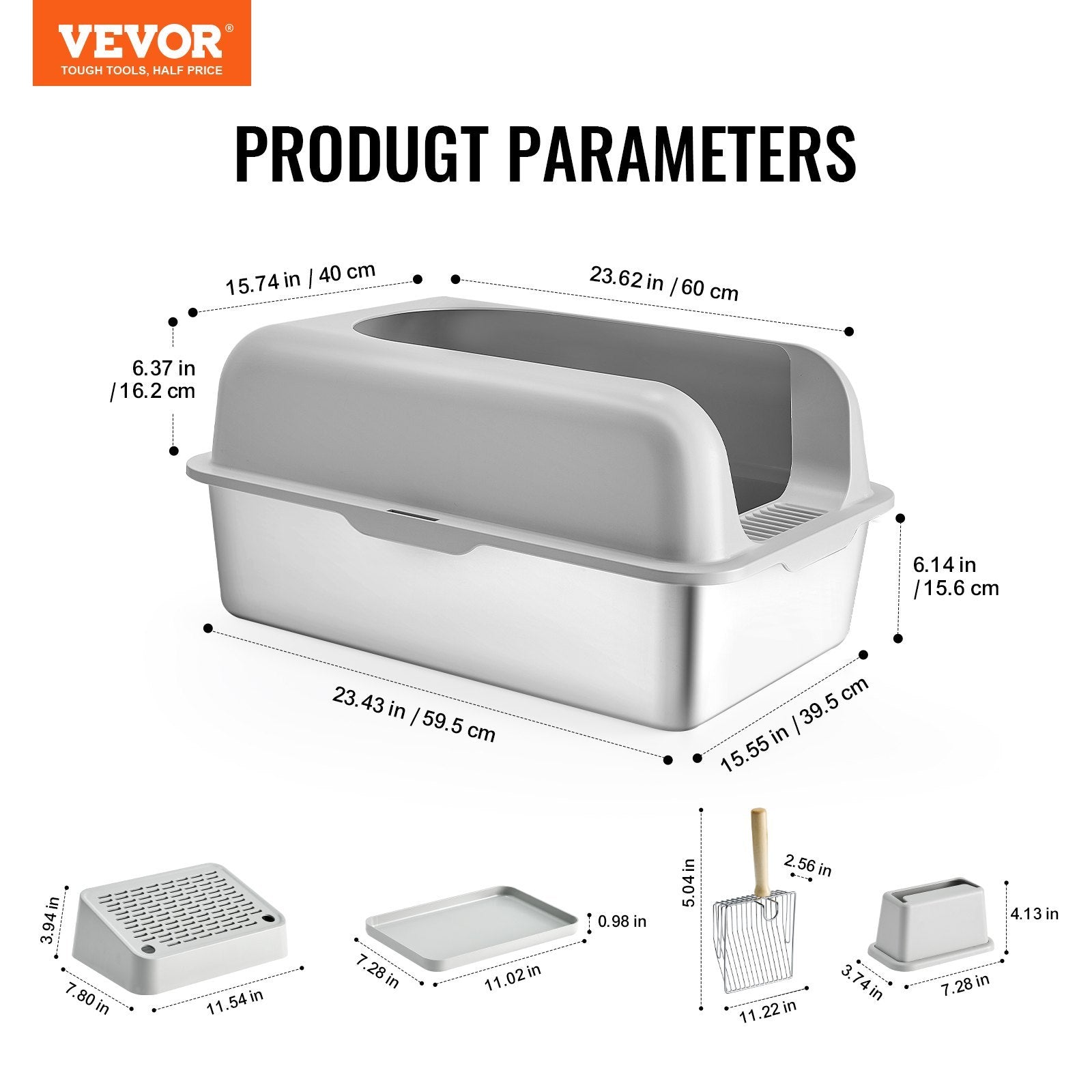 VEVOR 6 In Deep Cat Litter Box Odor-Free Litter Box With Filtering Foot Board Pets Possessions