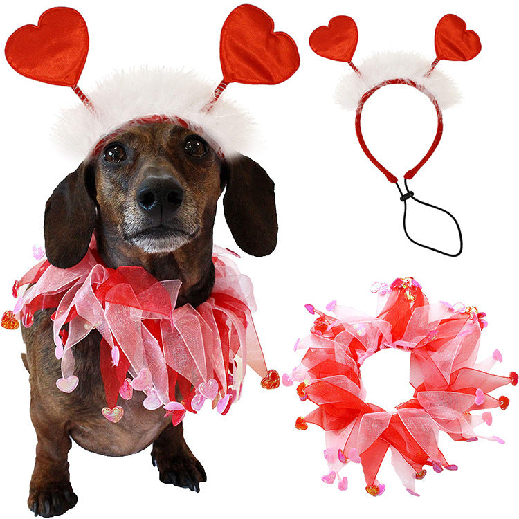 Valentines Collar Drape and Heart Headband Set for Cats & Dogs Pets Possessions LLC