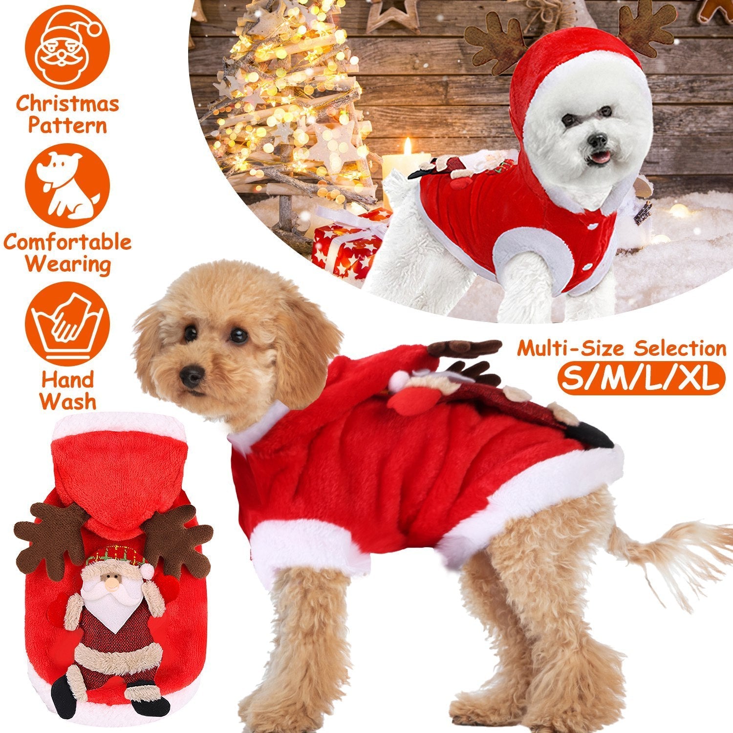 Christmas Themed Santa Claus Reindeer Antlers Costume for Dogs & Cats Pets Possessions