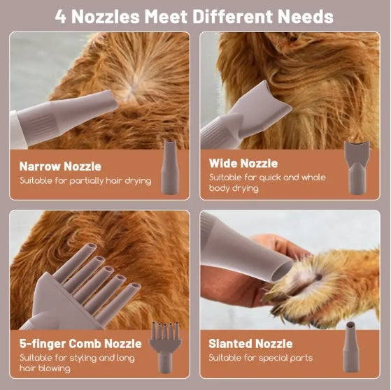Smart Professional-Grade Grooming Blow Dryer with 4 Detachable Nozzles for Cats & Dogs Pets Possessions