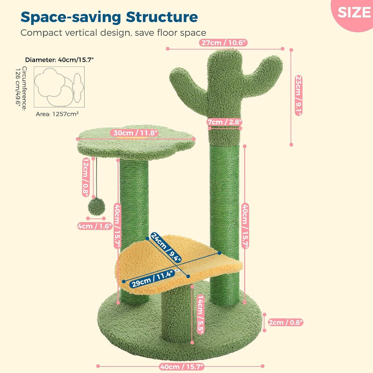 26” Cactus Cat Tree With Bird's Eye View, Flower Perch and Soft Cactus Top Pets Possessions