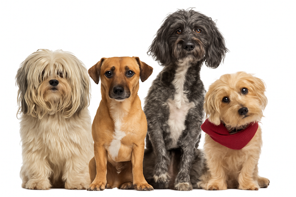 High-definition replica of the dog lineup with exact same proportions and clean background